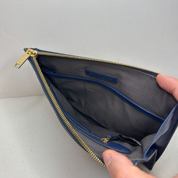 Lori Goldstein Leather Large Envelope Navy Snake Print Pouch Womens NWOT - Picture 6 of 10